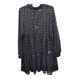 On 34th (Macy's) Womens Oversized Black Semi Sheer Dress w/Gold Polka Dots SMALL